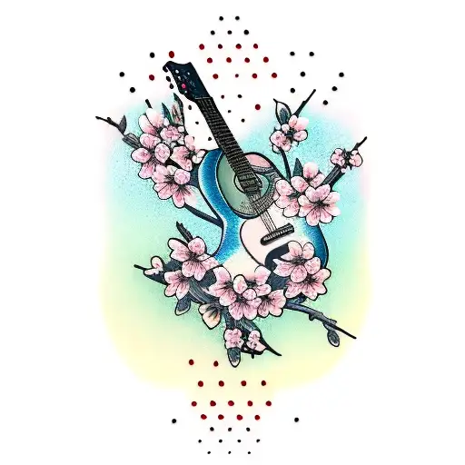 Guitar With Cherry Blossoms