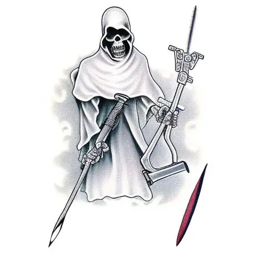 Grim Reaper Holding A Skateboard With Surgical Tools As The Wheels