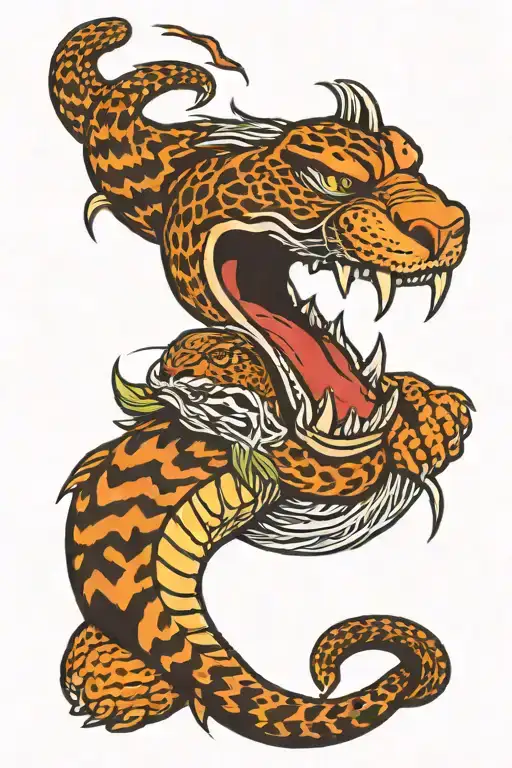 Snake Battling A Tiger Head