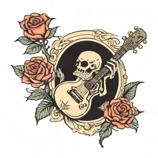 Skeleton With A Guitar With Rose