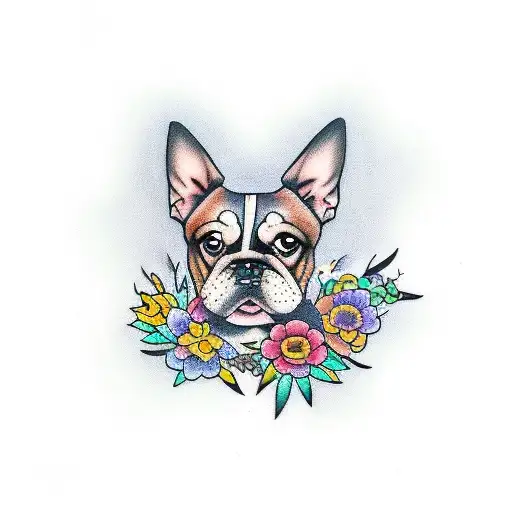 Dog Surrounded By Flowers