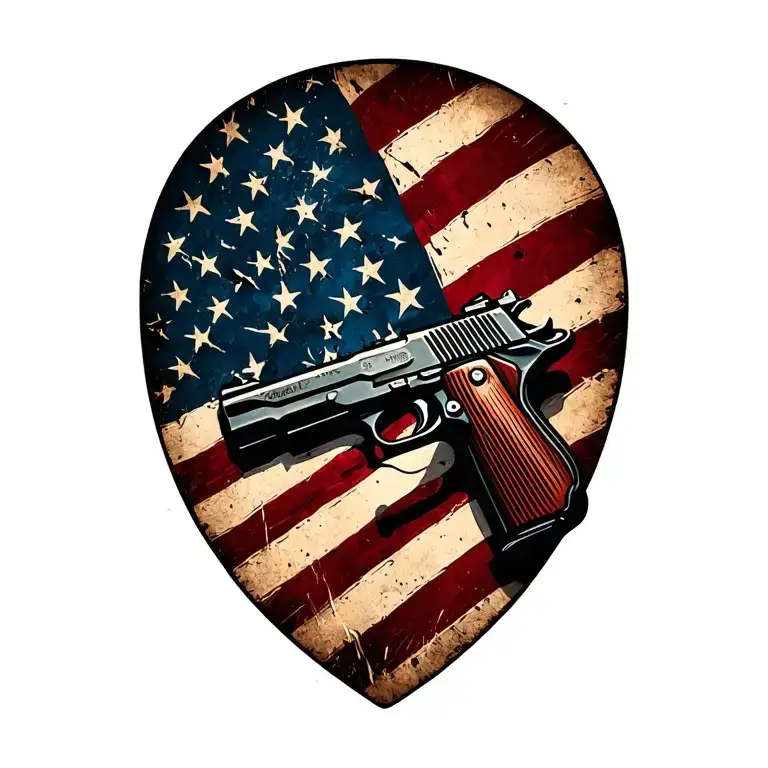 Distressed American Flag In Shape Of A Gun