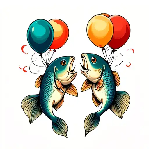 Two Fish Holding Baloons