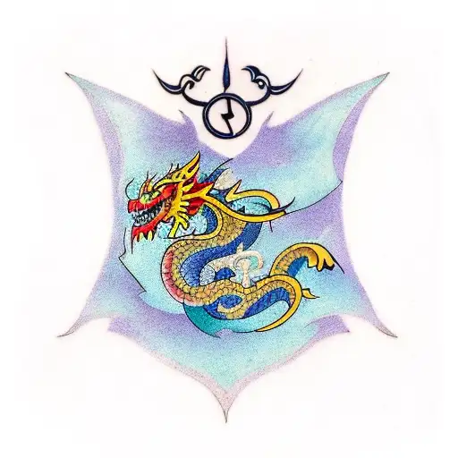A Traditional Tattoo Featuring A Dragon And Elements Of Lao Culture