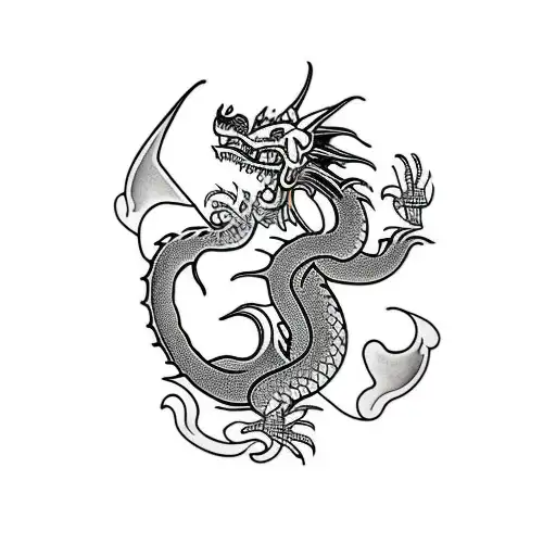 A Traditional Tattoo Featuring A Dragon And Elements Of Lao Culture