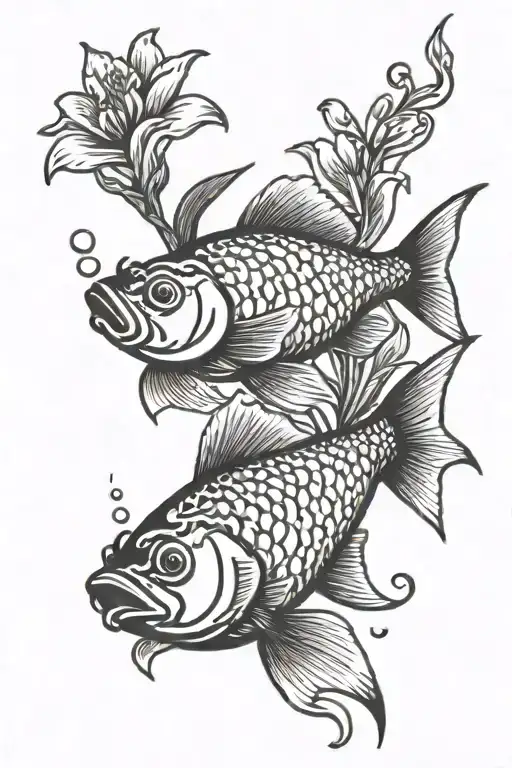 Khoi Fish Swimming Between Lilly