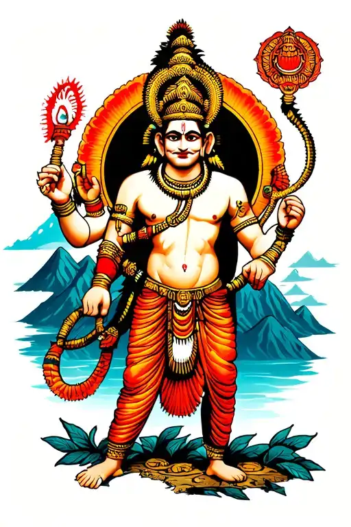 Hanuman And Mountain And Gada