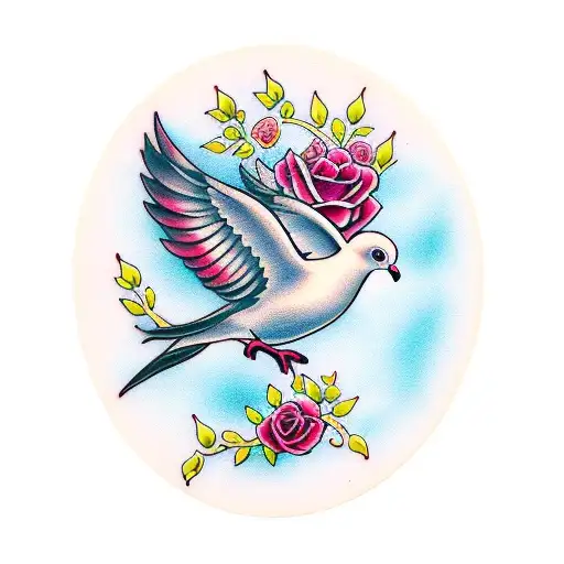 Dove With Roses Background And The Name Stephanie