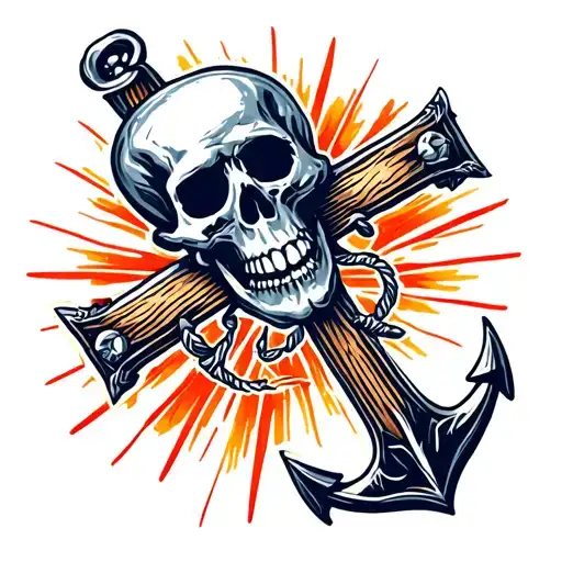 Skull Sunrise Anchor Cross