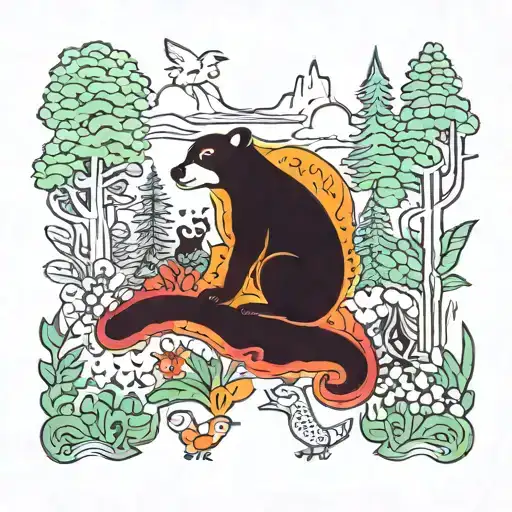 A Psychedelic Forest Landscape With Animals And Flowers In Vibrant Colors Inspired By 70S Music