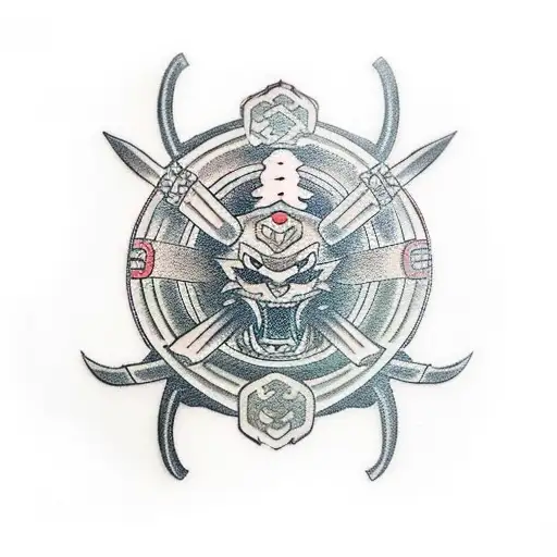 Samurai In Full Armor With A 3 Tomoe Sharingan