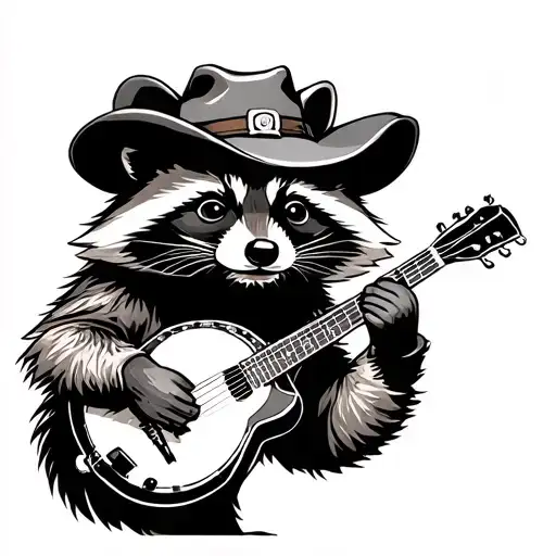 Raccoon With Banjo And Wearing Cowboy Hat