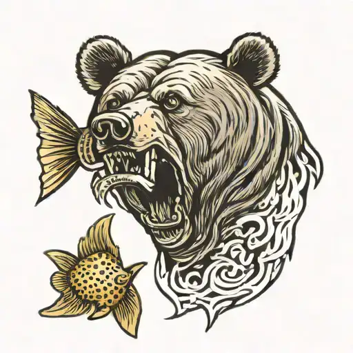 Bear Head With Fish In Mouth Open