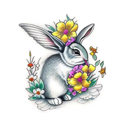 A Bunny Giving A Flower To A Hummingbird
