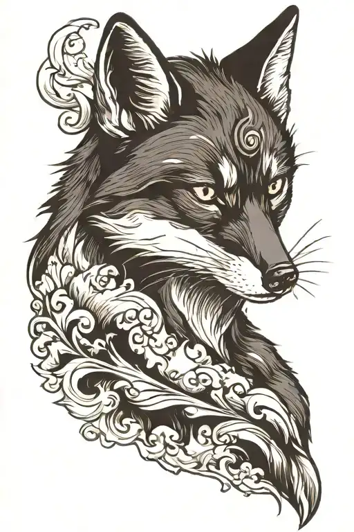 Head Of A Black Fox With Smoke In Arm's Length