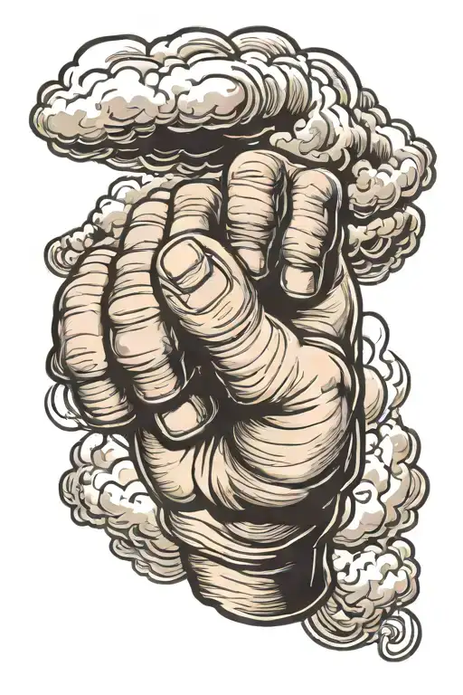 Cloud With Fist Coming Out The Bottom Fist Bumping A Fist Coming Up From Underneath