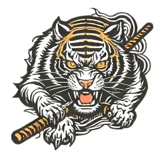 Ninja Tiger With Katanas Crossed