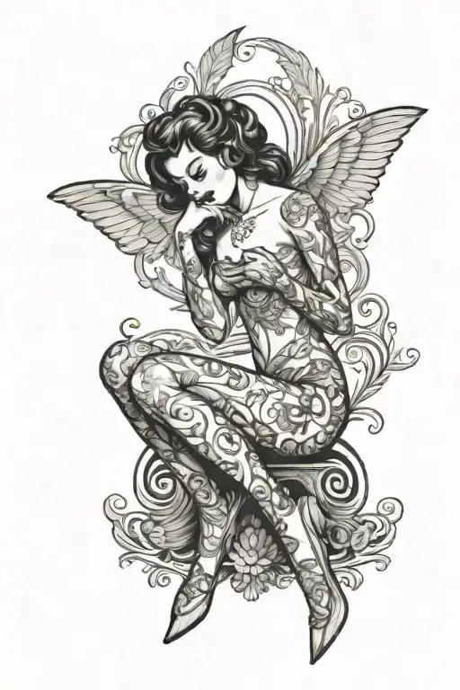 Hot Pin Up Girl Nude Posing On Her Knees Looking Away No Background