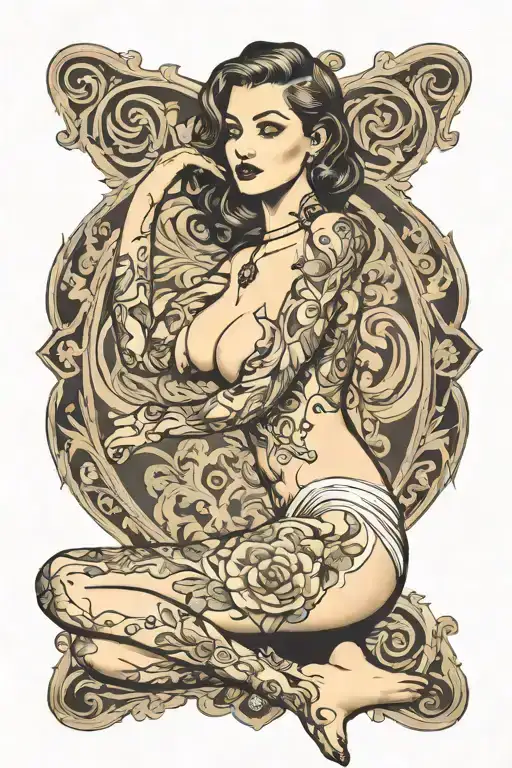 Hot Pin Up Girl Nude Posing On Her Knees Looking Away No Background