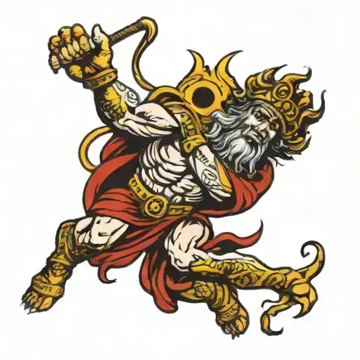 God Striking Down Evil Fighting Represented