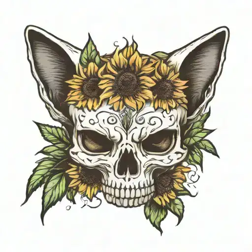 Cat Skull And Sunflower