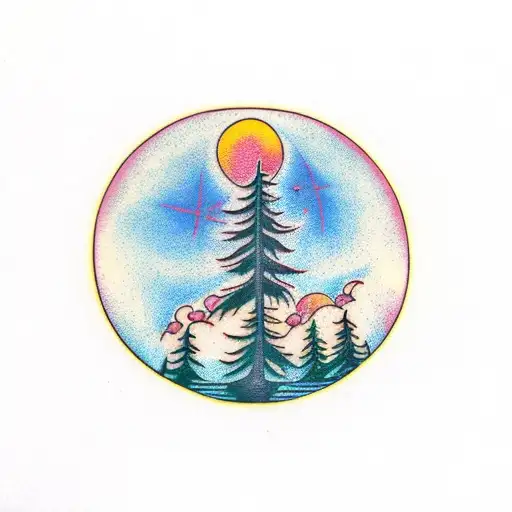 Three Pine Tree The Sun And The Moon