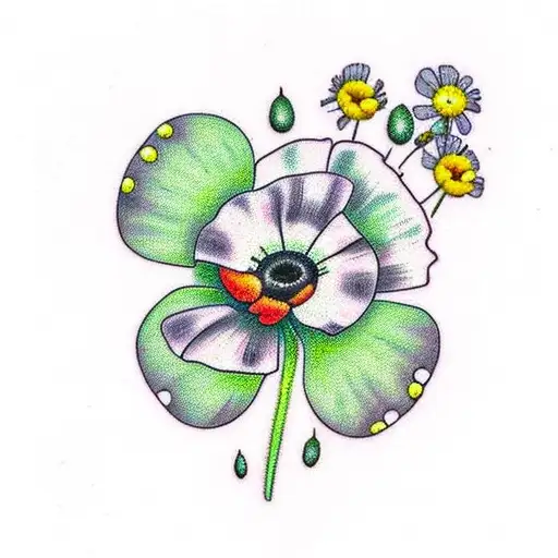 Ladybug With Poppy And Daisy Flowers