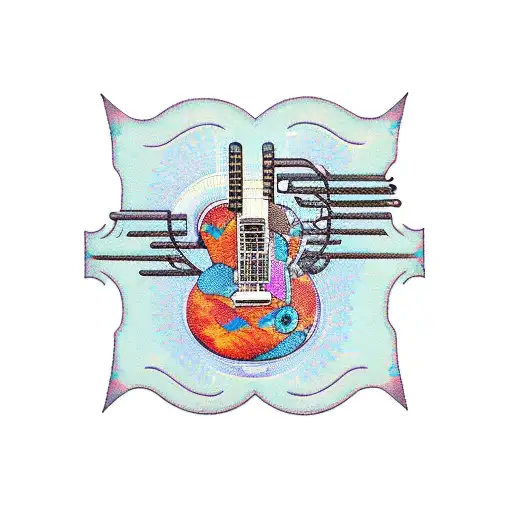 A Guitar With Circuit Board Patterns Incorporated Into The Design