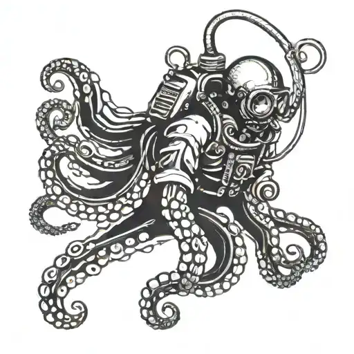 Deep Sea Diver And An Octopus