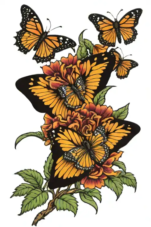 Aztec Marigolds And Monarch Butterflies