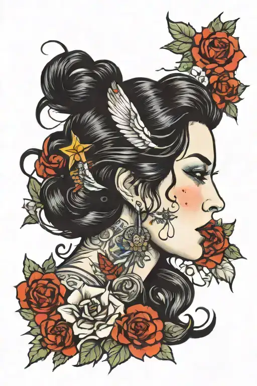 Woman Black Hair Looking Sideways