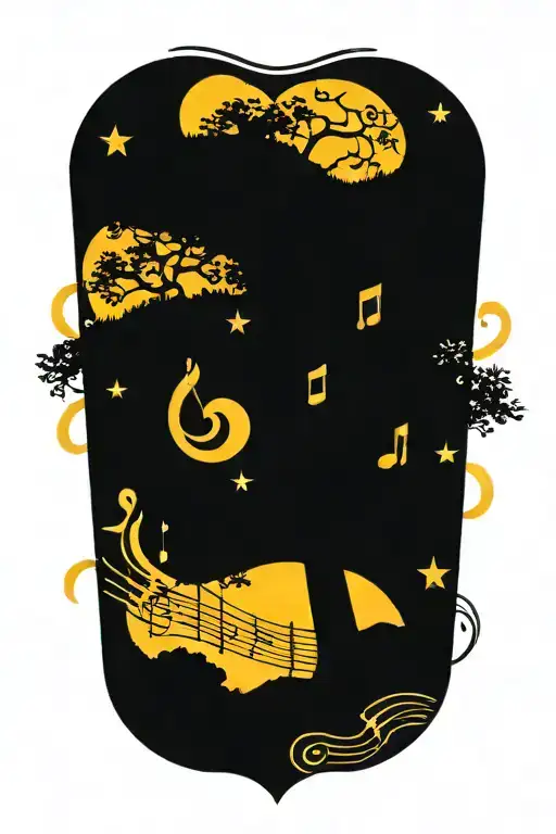 Wind Blowing Musical Notes Through A Will Tree With A Blue Sun And Yellow Sky