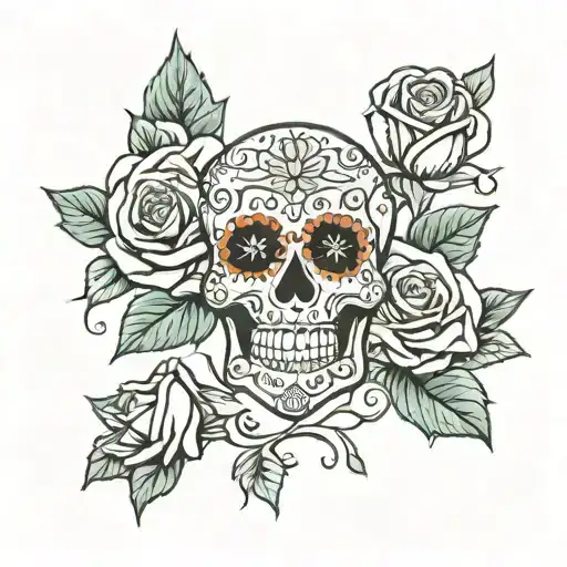 Sugar Skull With Roses Background
