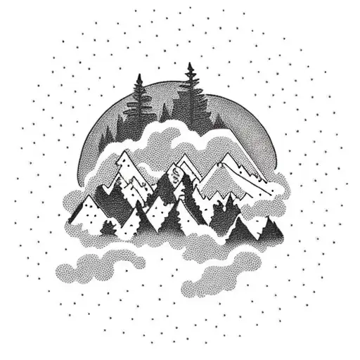 Minimalist Mountain Cabin On A Sunny Day With Storm Approaching And Lightnings