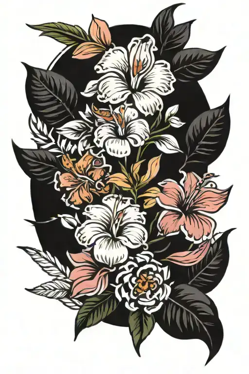 Tropical Beach And Flowers Intertwined