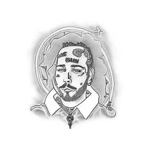 Post Malone In Traditional American Style In Black And Gray