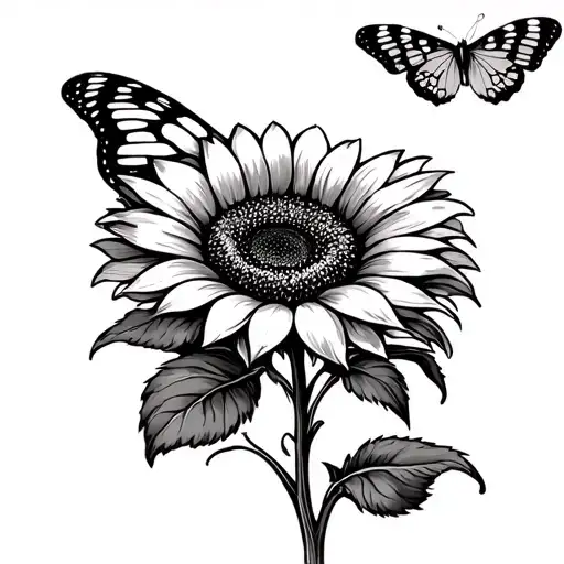 Sunflower With Butterfly Resting