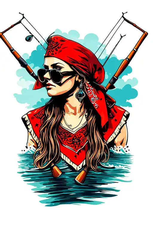 Red Bandana With Fishing Poles
