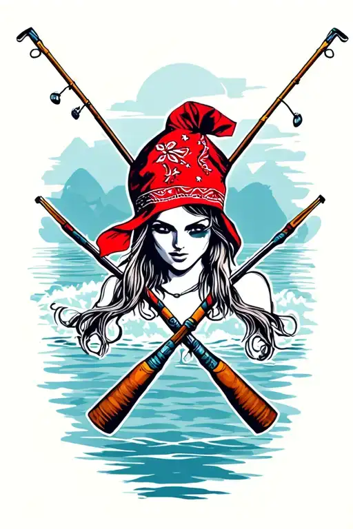 Red Bandana With Fishing Poles Crossed