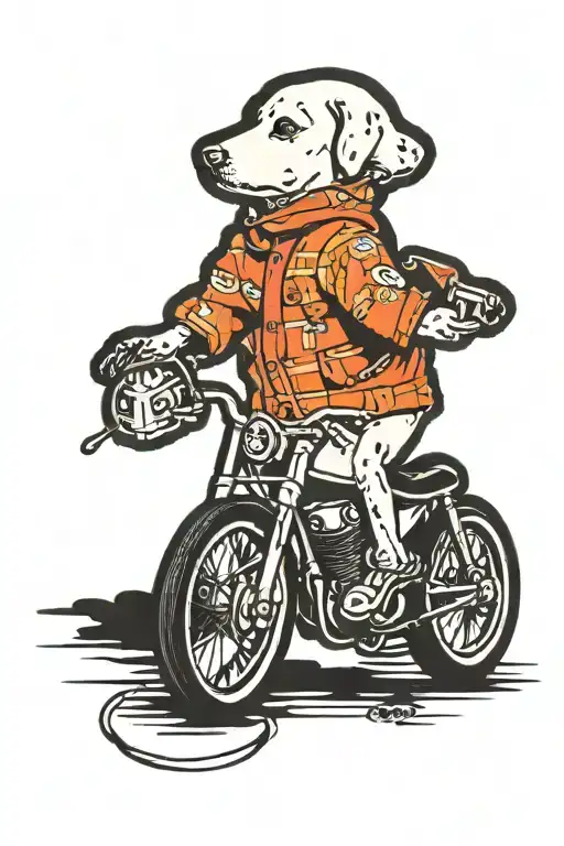 White Patchy Dog On Mini Bike Silhouette