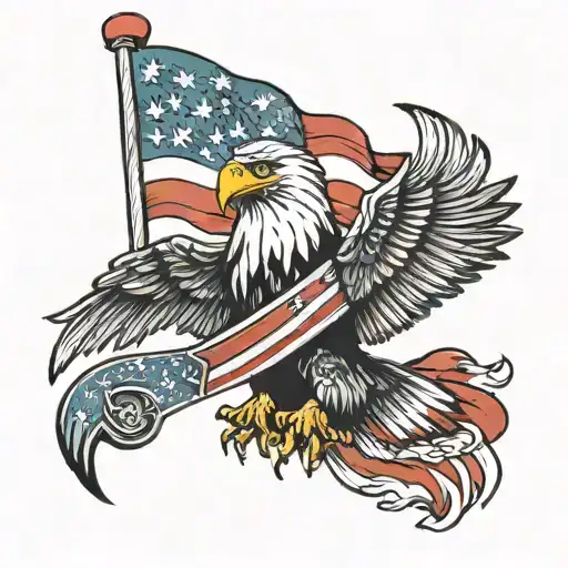 Eagle Holding An American Flag And A Pulaski Tool