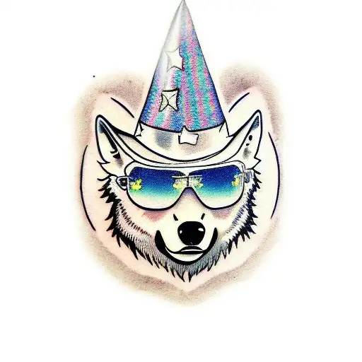 Wolf Wearing Sunglasses And Party Hat