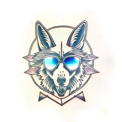 Party Wolf Wearing Sunglasses And Backward Party Hat