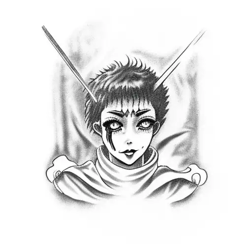 A Haunting Black And Grey Portrait Of The Tortured And Tragic Character Casca From 'Berserk'
