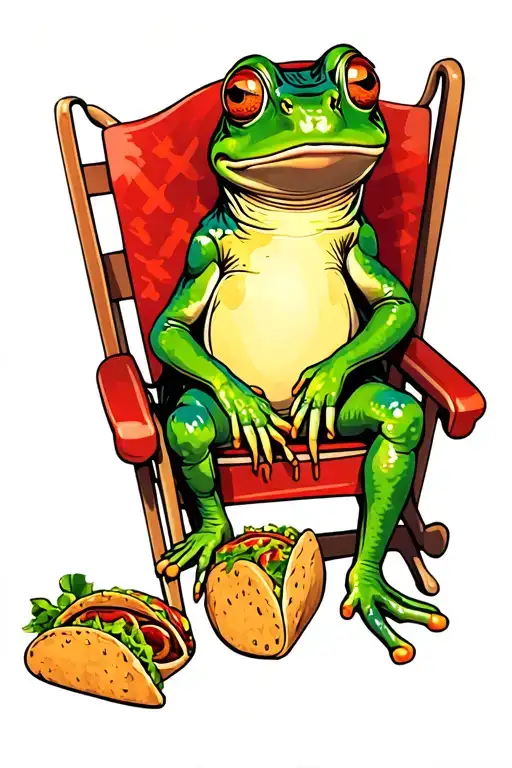 Frog Sitting In Lawn Chair With A Taco