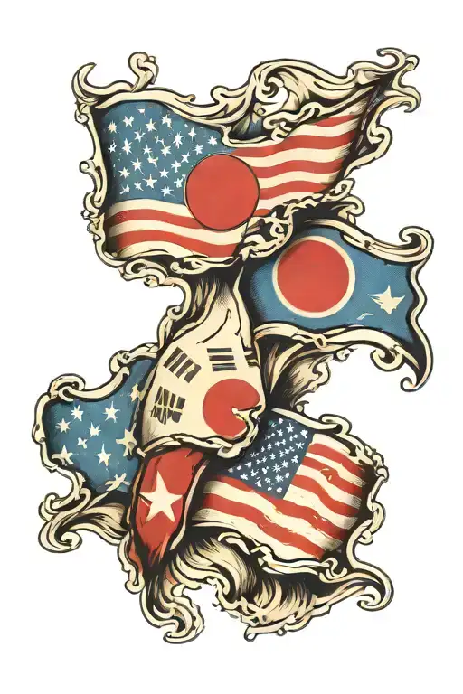 American And Korean Flag Skin Tear Coming