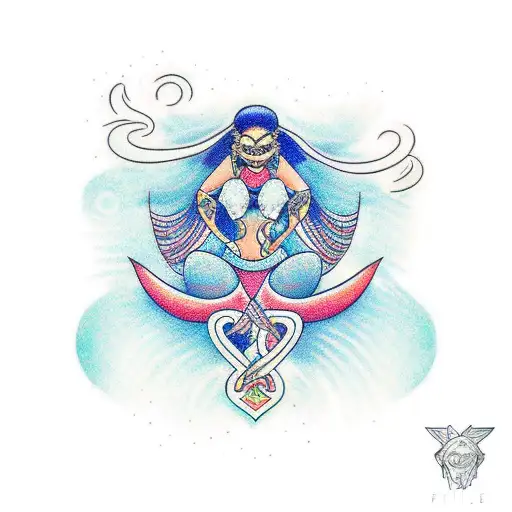 A Minimalist Tattoo Of Yemaya In Fine Line Style