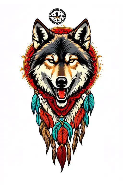 Dreamcatch With A Small Wolf Head Emerging From Right