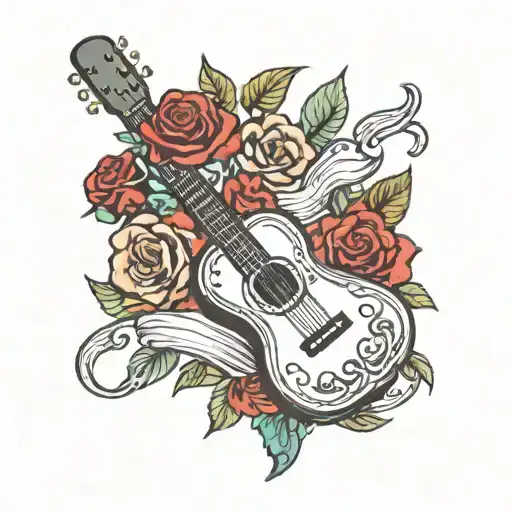 Guitar And Roses Surrounding