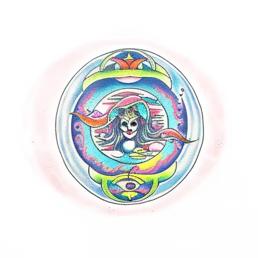 Triple Goddess With Ocean Symbol In Center Moon